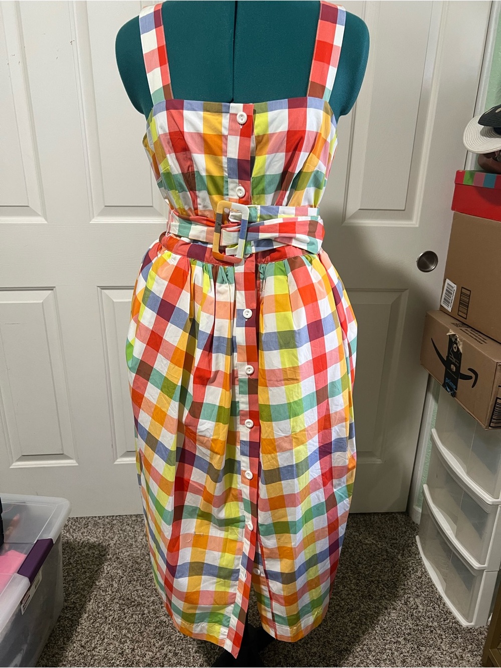 Christopher John Rogers Multicolor Gingham Midi Dress
